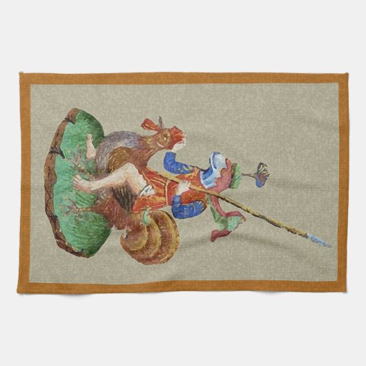 Medieval Chicken-Rider Kitchen Towel Theedoek (Horizontaal)