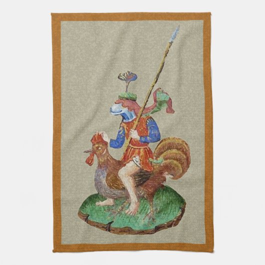 Medieval Chicken-Rider Kitchen Towel Theedoek (Verticaal)