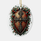 Medieval Christmas Shield with Gothic Cross Keramisch Ornament (Rechts)