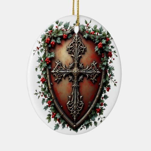 Medieval Christmas Shield with Gothic Cross Keramisch Ornament (Rechts)
