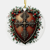 Medieval Christmas Shield with Gothic Cross Keramisch Ornament (Voorkant)