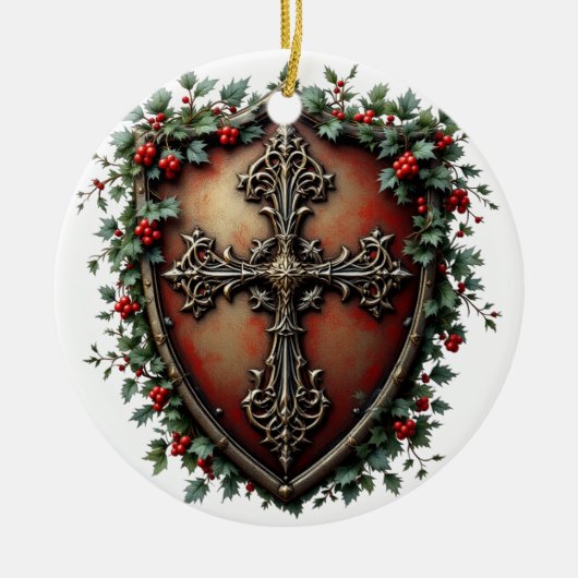 Medieval Christmas Shield with Gothic Cross Keramisch Ornament (Voorkant)