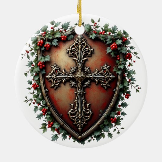 Medieval Christmas Shield with Gothic Cross  Keramisch Ornament (Achterkant)