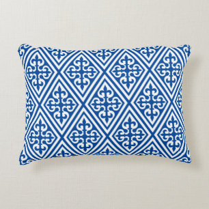 Medieval Cross Damask - Cobalt Blue en White Accent Kussen
