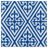 Medieval Cross Damask - Cobalt Blue en White Stof (Close Up)