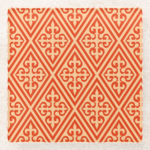 Medieval Cross Damask - Coral Oranje en Peach Glazen Onderzetter