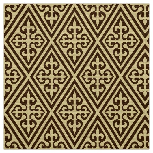 Medieval Cross Damask - Dark Brown en Tan Stof (Swatch)