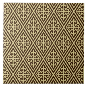 Medieval Cross Damask - Dark Brown en Tan Tegeltje