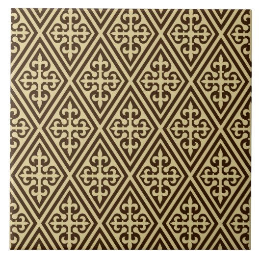 Medieval Cross Damask - Dark Brown en Tan Tegeltje (Voorkant)