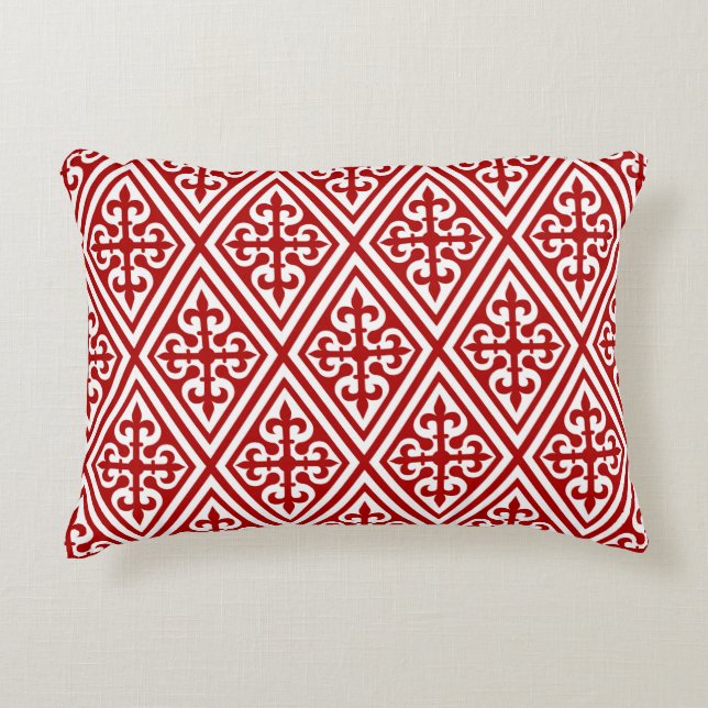 Medieval Cross Damask - Deep Red en White Accent Kussen (Voorkant)
