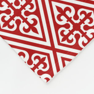 Medieval Cross Damask - Deep Red en White Fleece Deken