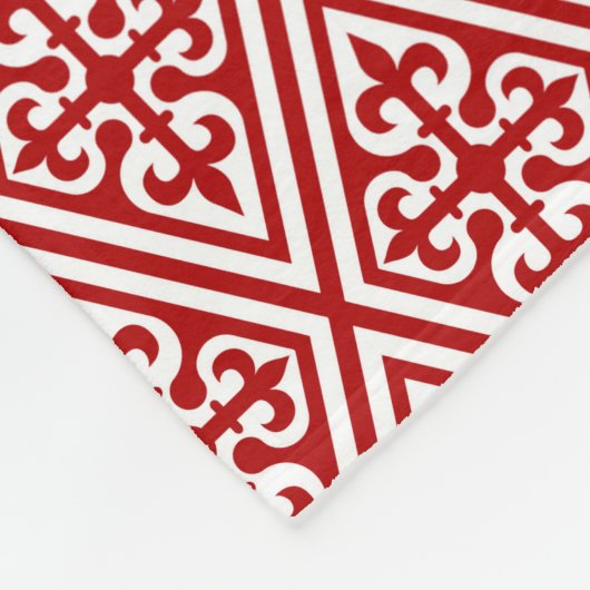 Medieval Cross Damask - Deep Red en White Fleece Deken (Hoek)
