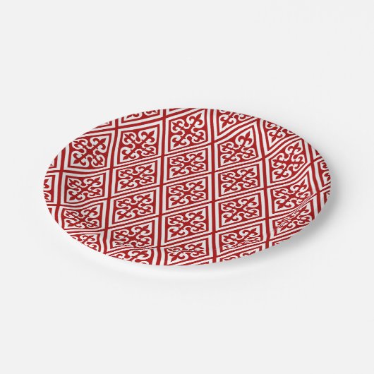 Medieval Cross Damask - Deep Red en White Papieren Bordje (Gekanteld)