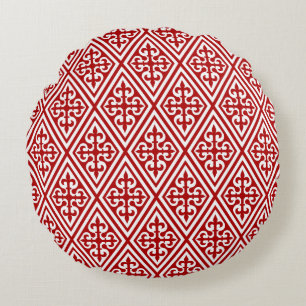 Medieval Cross Damask - Deep Red en White Rond Kussen