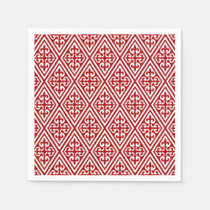 Medieval Cross Damask - Deep Red en White Servetten
