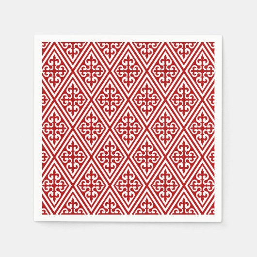 Medieval Cross Damask - Deep Red en White Servetten (Voorkant)