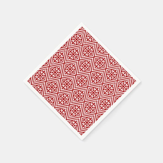 Medieval Cross Damask - Deep Red en White Servetten (Hoek)