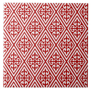 Medieval Cross Damask - Deep Red en White Tegeltje
