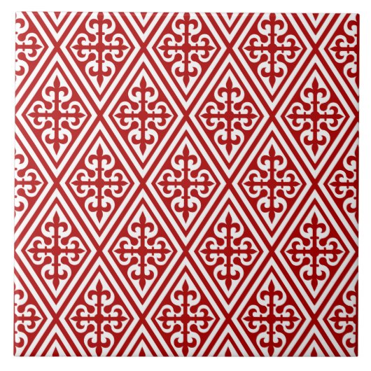 Medieval Cross Damask - Deep Red en White Tegeltje (Voorkant)