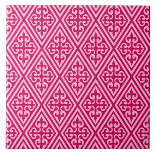 Medieval Cross Damask - Fuchsia Pink Tegeltje (Voorkant)