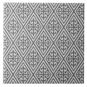 Medieval Cross Damask - Silver Grey / Grey Tegeltje