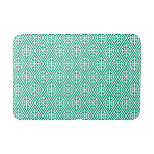 Medieval Cross Damask - Turquoise en White Badmat