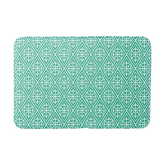 Medieval Cross Damask - Turquoise en White Badmat (Voorkant)
