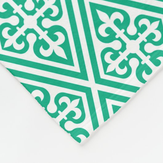 Medieval Cross Damask - Turquoise en White Fleece Deken (Hoek)