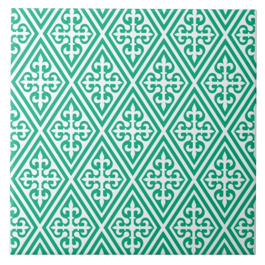 Medieval Cross Damask - Turquoise en White Tegeltje (Voorkant)