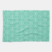 Medieval Cross Damask - Turquoise en White Theedoek (Horizontaal)