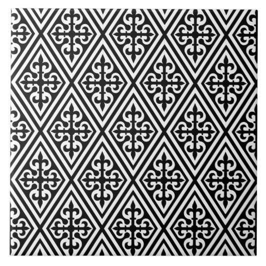 Medieval Cross Damask - Zwart-wit Tegeltje (Voorkant)