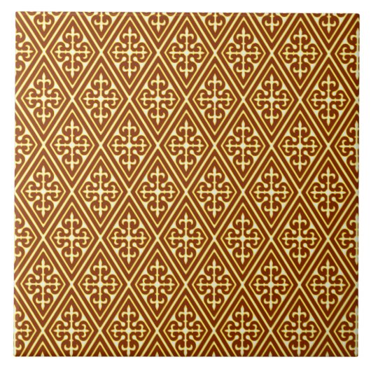Medieval Damask Diamonds, koper en room Tegeltje (Voorkant)