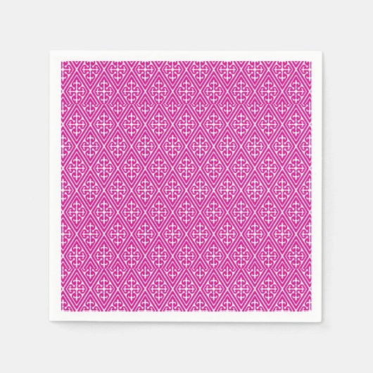 Medieval Damask Diamonds, magenta en wit Servetten (Voorkant)