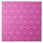 Medieval Damask Diamonds, magenta en wit Tegeltje (Voorkant)