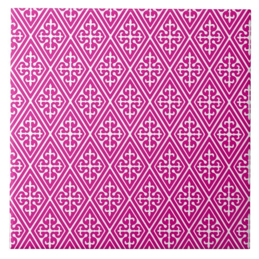 Medieval Damask Diamonds, magenta en wit Tegeltje (Voorkant)