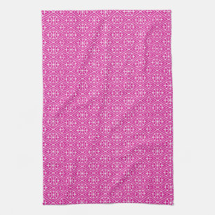 Medieval Damask Diamonds, magenta en wit Theedoek