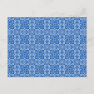 Medieval Damask Fleur-de-lis, kobalt blauw Briefkaart