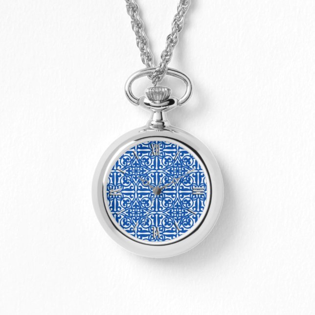 Medieval Damask Fleur-de-lis, kobalt blauw Horloge (Voorkant)