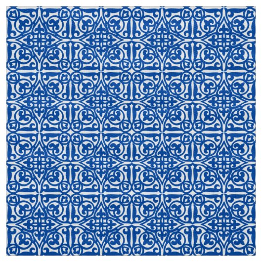 Medieval Damask Fleur-de-lis, kobalt blauw Stof (Swatch)