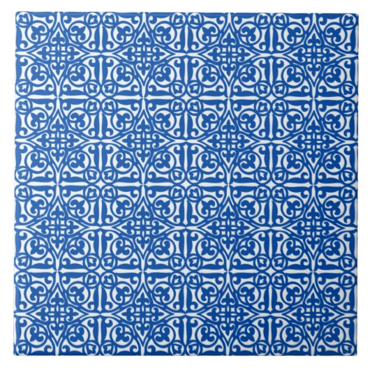 Medieval Damask Fleur-de-lis, kobalt blauw Tegeltje (Voorkant)