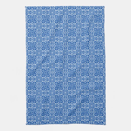 Medieval Damask Fleur-de-lis, kobalt blauw Theedoek (Verticaal)