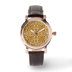 Medieval Damask Fleur-de-lis, koper en crème Horloge