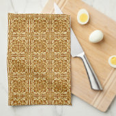 Medieval Damask Fleur-de-lis, koper en room Theedoek (Quarter Fold)