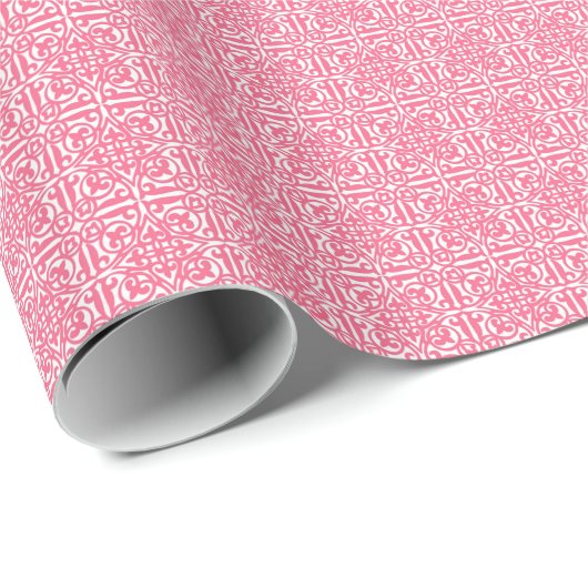 Medieval Damask Fleur-de-lis, koraalroze & wit Cadeaupapier (Rol Hoek)