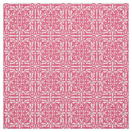 Medieval Damask Fleur-de-lis, koraalroze & wit Stof (Swatch)