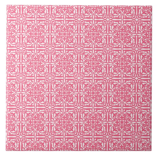 Medieval Damask Fleur-de-lis, koraalroze & wit Tegeltje (Voorkant)
