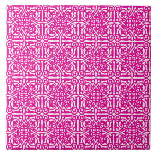Medieval Damask Fleur-de-lis, magenta en white Tegeltje