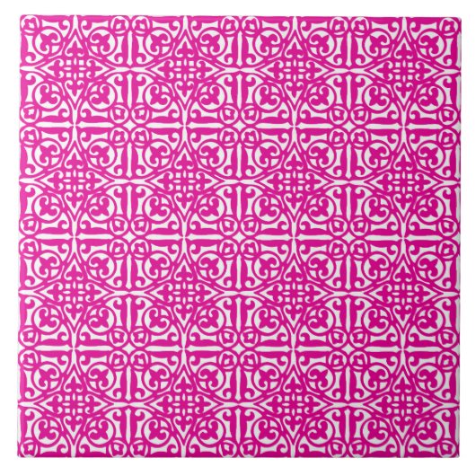 Medieval Damask Fleur-de-lis, magenta en white Tegeltje (Voorkant)