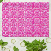 Medieval Damask Fleur-de-lis, magenta en white Theedoek (Gevouwen)