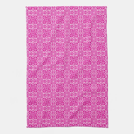 Medieval Damask Fleur-de-lis, magenta en white Theedoek (Verticaal)